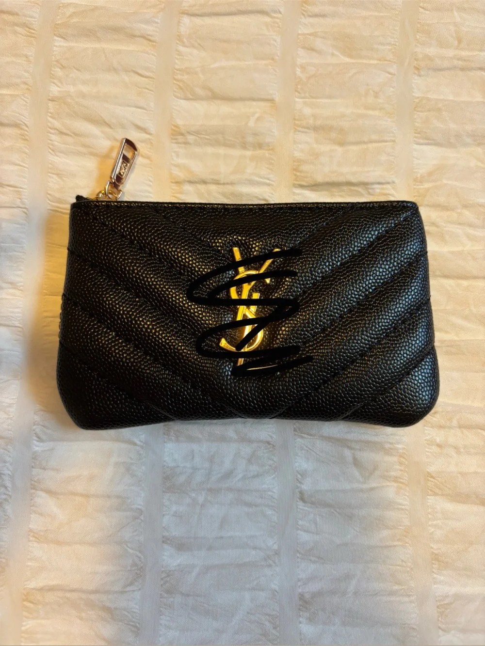 Black quilted keychain coin pouch